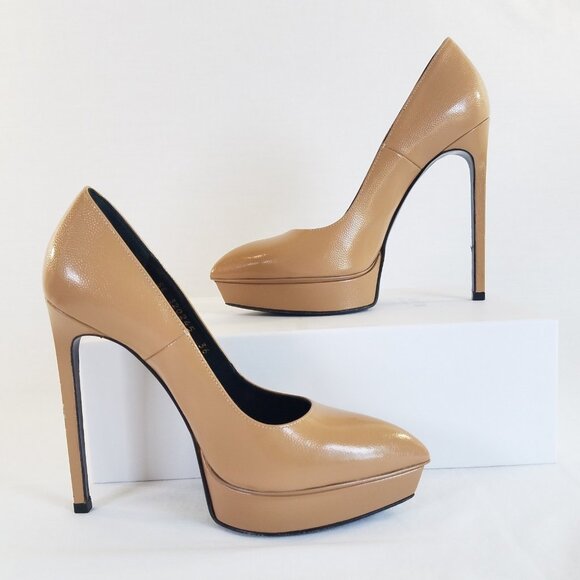 Saint Laurent Janis Platform Heels Tan SIZE 36  Dust Bags Pumps Pointed Leather - Picture 4 of 17